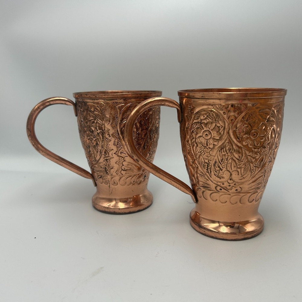 Copper Mug Cup Set Moscow Mule Embossed Floral Kamojo Stage Prop Medieval